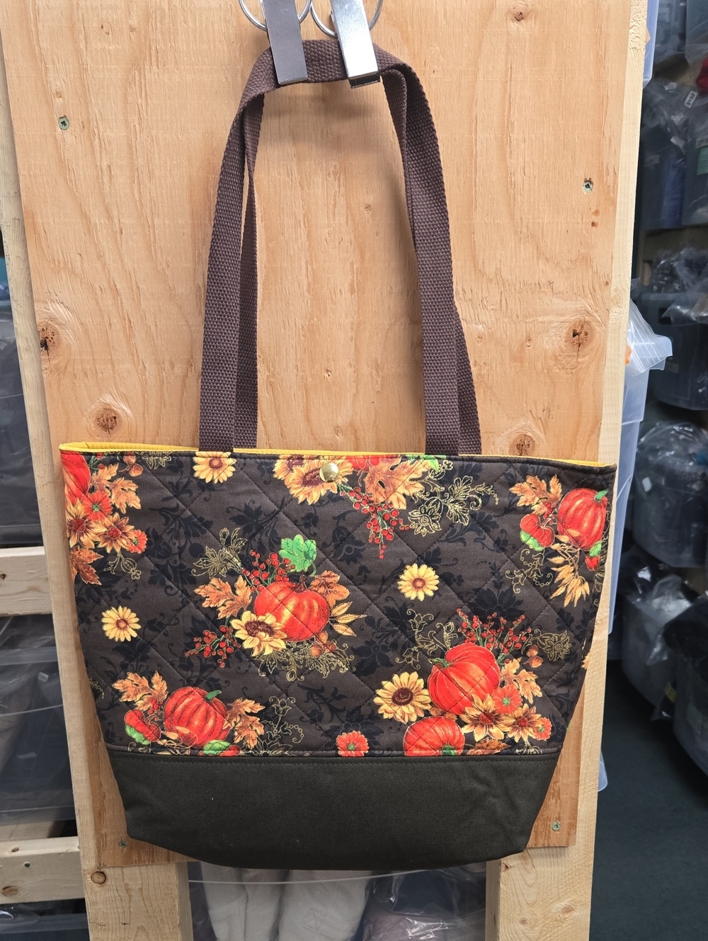 Crafty & Posh Handmade Fall Pumpkin Canvas Bottom Everyday Quilted Tote Bag